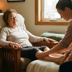 Therapist doing foot massage photo