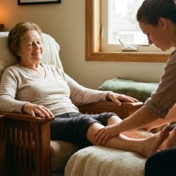 Therapist doing foot massage photo